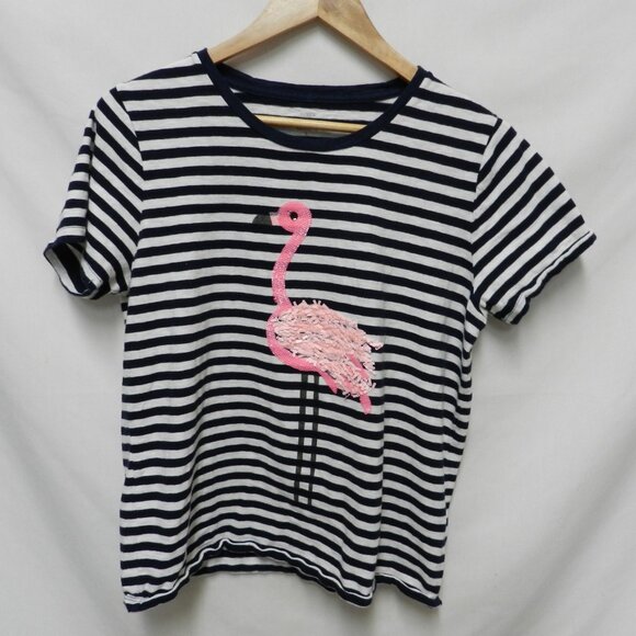 J Crew pink Flamingo sequin knit top blouse striped t-shirt Size Sz Large Lg L - Picture 2 of 8